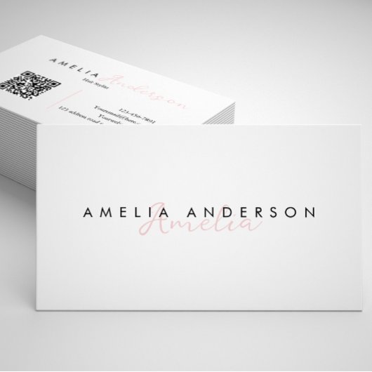 Elegante Simple Dusty Pink Script QR-code Visitekaartje