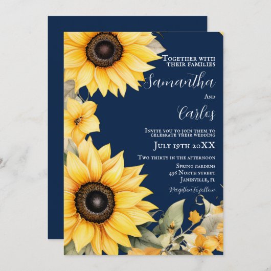 Elégante, simple Marine, faire-part de mariage de (Devant / Derrière)