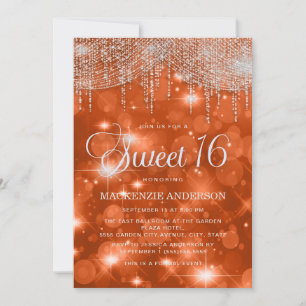 Elegante Sinaasappel Snoer Lichtjes Bokeh Sweet 16 Kaart