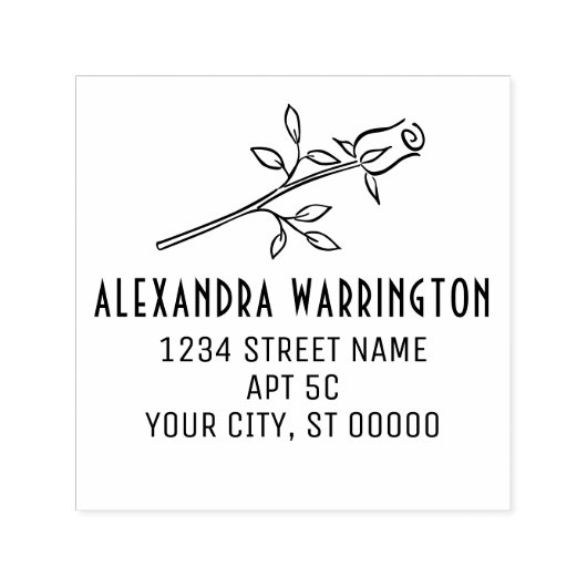 Elegante Single Long Stem Roos Bloemnaam Adres Zelfinktende Stempel (Design)