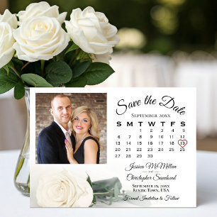 Elegante Single White Rose Trouwkalender & Foto Save The Date