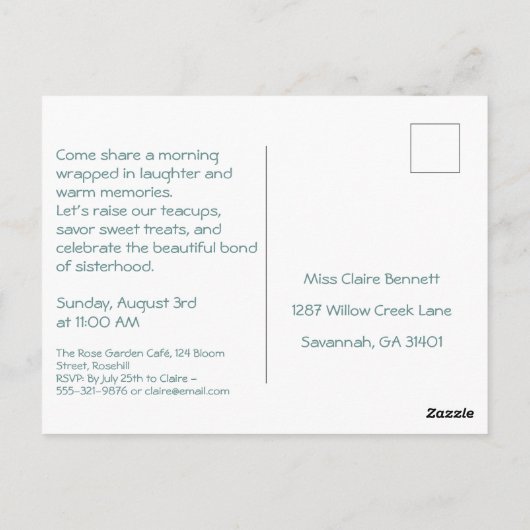 Elegante Sister Day Brunch Uitnodiging – Pastel Ar (Achterkant)