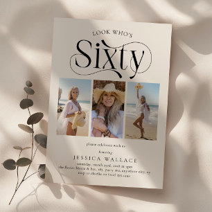 Elegante SIXTY 3 foto collage 60ste verjaardag Kaart