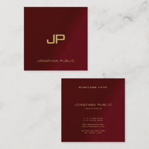 Elegante Sjabloon gouden tekst Monogram Bourgogne Vierkante Visitekaartje