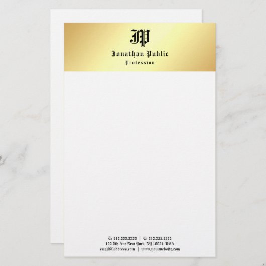Elegante Sjabloon  Handgeschreven Goud Wit Briefpapier (Voorkant / Achterkant)