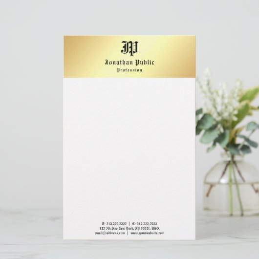 Elegante Sjabloon  Handgeschreven Goud Wit Briefpapier (Staand voorkant)