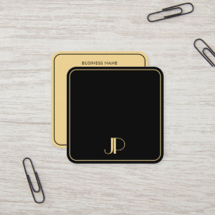 Elegante Sjabloon met Monogram Luxe Zwart en Goud Vierkante Visitekaartje