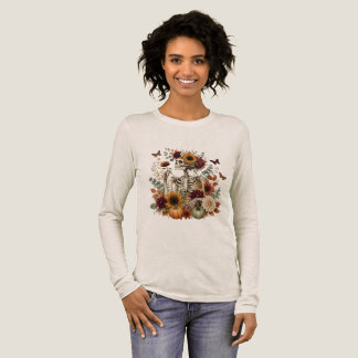 Elegante Skelet Bloem Gothic Herfst Mode Tri-Blend Shirt