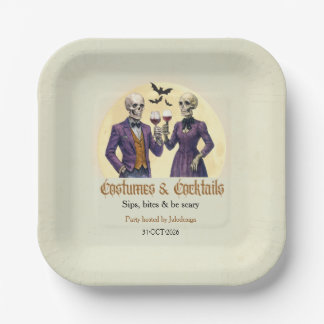 Elegante Skelet Kleding Cocktail Halloween Feest Papieren Bordje