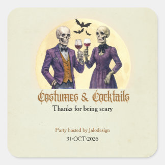 Elegante Skelet Kleding Cocktail Halloween Feest Vierkante Sticker