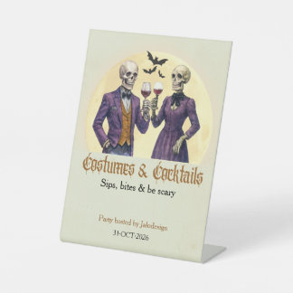 Elegante skeletkostuum cocktail Halloween-feest Reclamebord Met Voetstuk