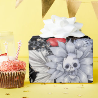 Elegante Skull Rozen Coffin Silver Black Cadeaupapier