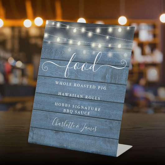 Elegante slingerlichtjes Blauwe rustieke houten vo Reclamebord Met Voetstuk
