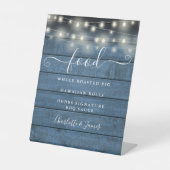 Elegante slingerlichtjes Blauwe rustieke houten vo Reclamebord Met Voetstuk (Voorkant)