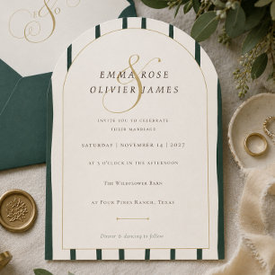 Elegante Smaragd Gouden Boog Trouwuitnodiging Kaart