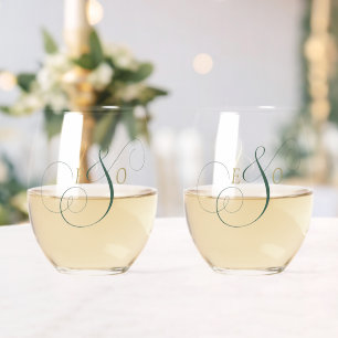 Elegante smaragd Gouden Monogram Huwelijk Wijnglas Zonder Voet