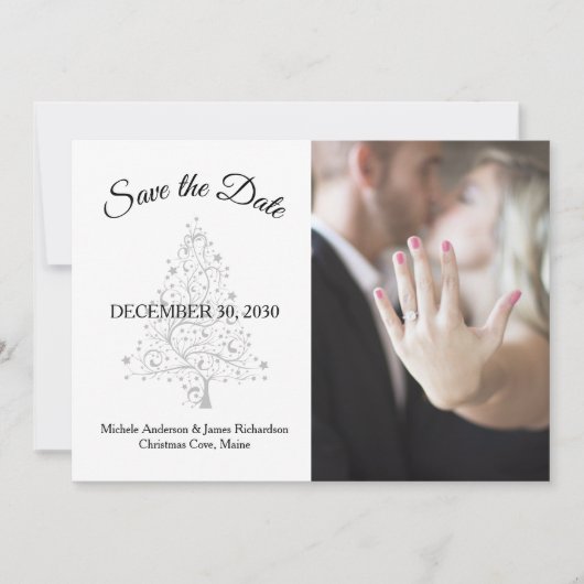Elegante Smaragd Groen Zilver Winter Bruiloft Foto Save The Date (Voorkant)