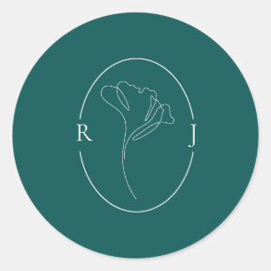 Elegante Smaragd Omlijnd Monogram Bruiloft Ronde Sticker