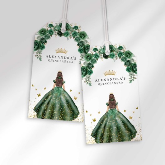 Elegante Smaragd Quinceañera Bloem Faux Folie Cadeaulabel