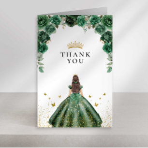 Elegante Smaragd Quinceañera Bloemige Nepfolie Bedankkaart
