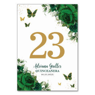 Elegante Smaragdgroene Bloemige Gouden Vlinders Kaart