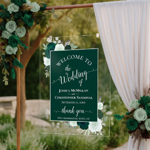 Elegante Smaragdgroene Boho Rozen Trouw Welkom Acryl Bord