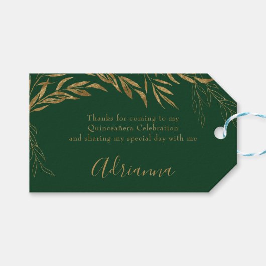 Elegante Smaragdgroene en Gouden Bladgunst Cadeaulabel (Voorkant (Horizontaal))