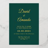 Elegante smaragdgroene en gouden trouwfolie uitnod folie uitnodiging (Voorkant)