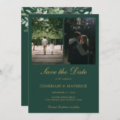 Elegante Smaragdgroene Foto Bruiloft Save The Date (Voorkant / Achterkant)