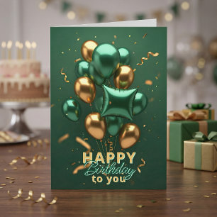 Elegante Smaragdgroene Gouden 3D Ballonnen Verjaar Kaart