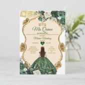 Elegante smaragdgroene & gouden kroon Quinceañera Kaart (Staand voorkant)