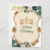 Elegante smaragdgroene & gouden kroon Quinceañera Kaart (Achterkant)