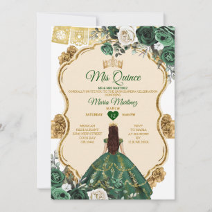 Elegante smaragdgroene & gouden kroon Quinceañera Kaart