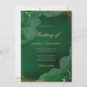 Elegante Smaragdgroene Gouden Marmeren Bruiloft Kaart (Voorkant)