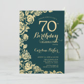 Elegante smaragdgroene gouden rozen 70ste verjaard kaart (Staand voorkant)