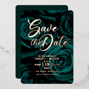 Elegante Smaragdgroene gouden Save the date trouw Folie Uitnodiging