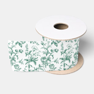 Elegante Smaragdgroene Grandmillennial Toile Bloem Lint