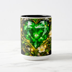 Elegante Smaragdgroene Hart Bloem Coffee Mug Tweekleurige Koffiemok