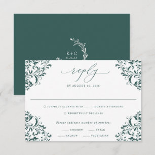 Elegante Smaragdgroene Klassieke Trouwdag RSVP Kaartje
