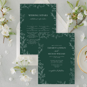 Elegante Smaragdgroene Minimalistische Blad Detail Kaart