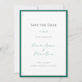 Elegante smaragdgroene minimalistische bruiloft re save the date (Voorkant)