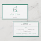 Elegante smaragdgroene monogram bruiloft RSVP Informatiekaartje (Voorkant / Achterkant)