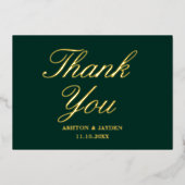 Elegante Smaragdgroene Trouw Dank Je Echt Goud Folie Uitnodiging (Voorkant)