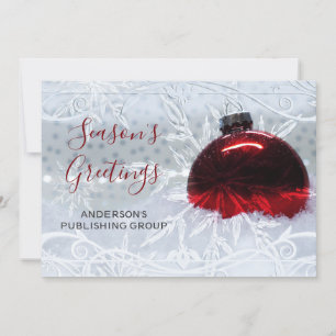 Elegante Sneeuw Scene Rode Ornament Bedrijf Feestdagenkaart