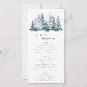 Elegante Sneeuw Winter Bos Dennen Huwelijksmenu Ka Bedankkaart (Voorkant)