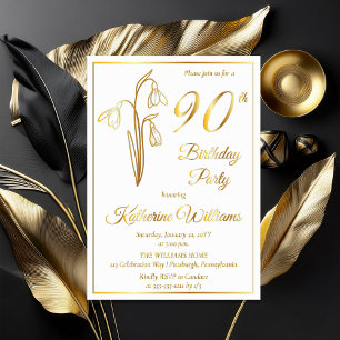 Elegante Sneeuwklokjes 90ste Verjaardagsfeest Gest Folie Uitnodiging