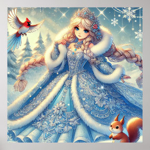 Elegante sneeuwkoningin in Winter Wonderland Poster