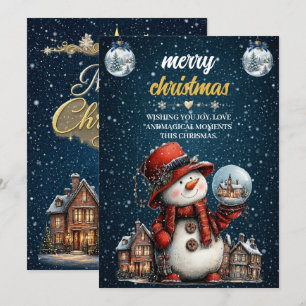 Elegante Sneeuwman Prettig Kerstmis Vakantiekaart Feestdagenkaart