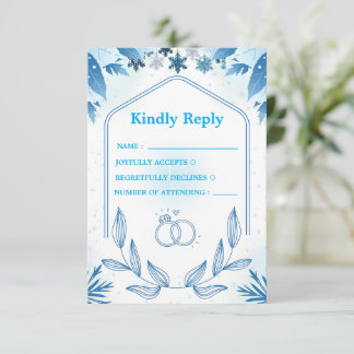 Elegante Sneeuwvlok Bevroren Bloemen Antwoordkaart RSVP Kaartje