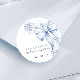 Elegante Sneeuwvlok Blauwe Strik Bruidsdouche Stic Ronde Sticker